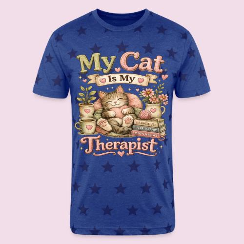 Flux Faux Embroidery My Cat Is My Therapist Design - Unisex Adult Star Printed T-Shirt