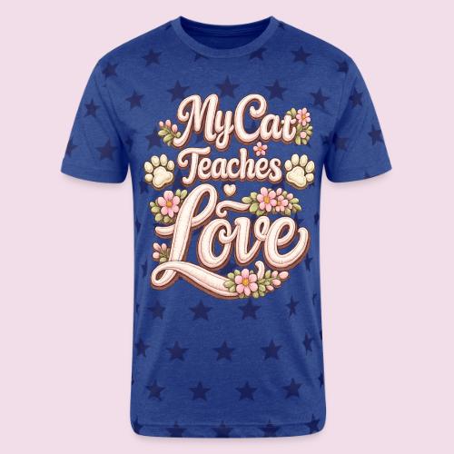 My Cat Teaches Love Faux Embroidery Style - Unisex Adult Star Printed T-Shirt