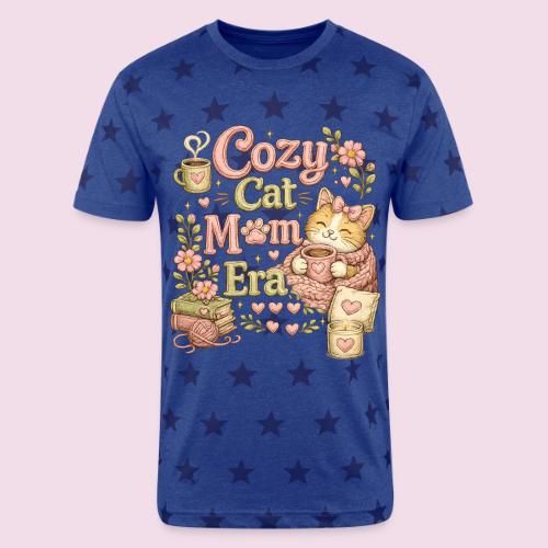 Cozy Cat Mom Era Faux Stitched Design - Unisex Adult Star Printed T-Shirt