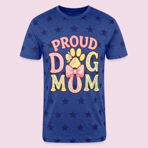 Proud Dog Mom Floral Paw Bow - Unisex Adult Star Printed T-Shirt