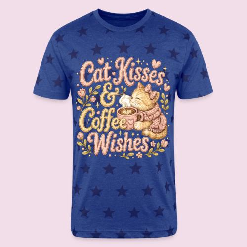 Cat Kisses & Coffee Wishes Faux Stitched - Unisex Adult Star Printed T-Shirt