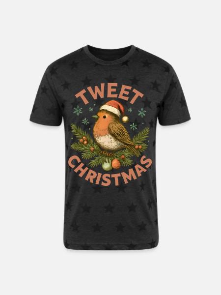 Tweet Christmas Cute Bird Holiday - Unisex Adult Star Printed T-Shirt -