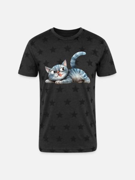 Funny Cat - Unisex Adult Star Printed T-Shirt -