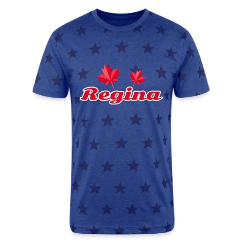 Regina with two red maple leaves - Unisex Adult Star Printed T-Shirt