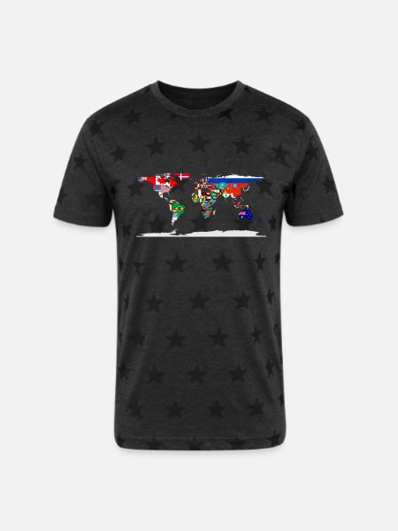 Flag Map Of The World - Unisex Adult Star Printed T-Shirt - royal star