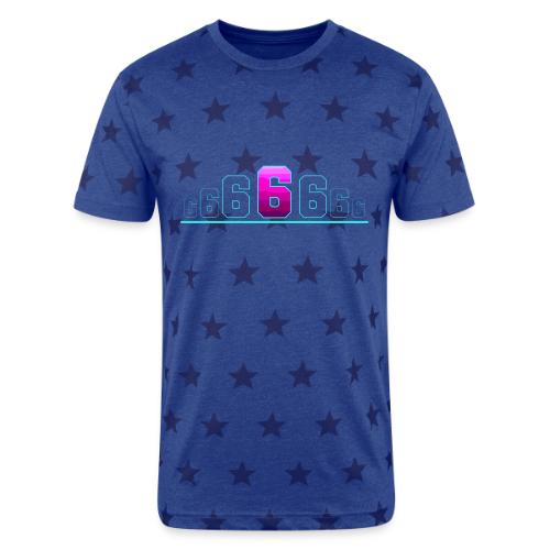 Number 6 in Magenta: Varsity Font - Unisex Adult Star Printed T-Shirt