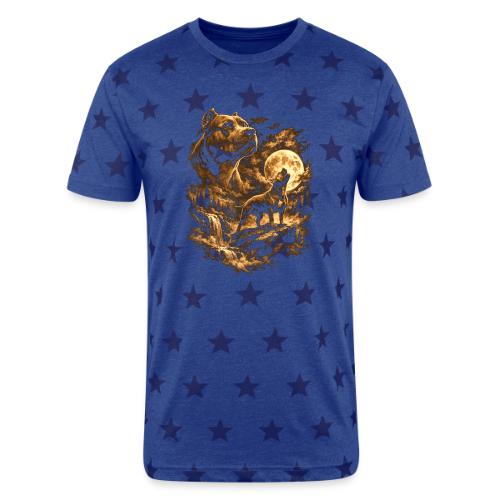 Pit Bull Howling Moon Fantasy Forest Tee - Unisex Adult Star Printed T-Shirt