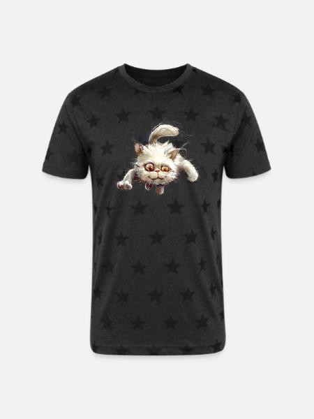Funny Cat - Unisex Adult Star Printed T-Shirt -