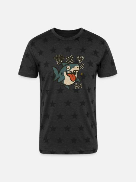 Silly Kawaii Shark Japanese - Unisex Adult Star Printed T-Shirt -