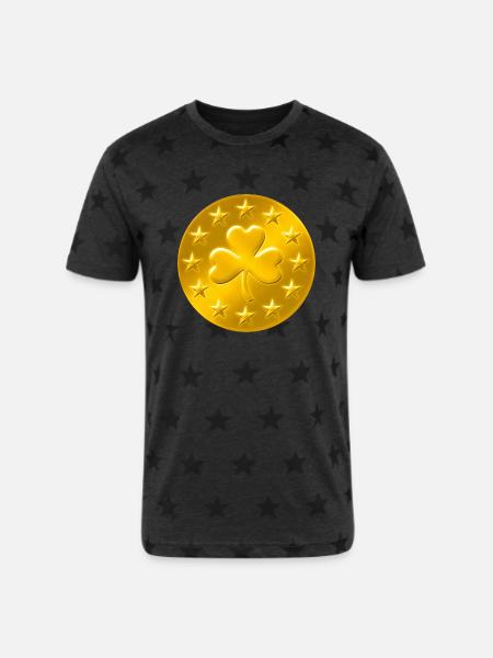 Lucky Shamrock Coin - Unisex Adult Star Printed T-Shirt -