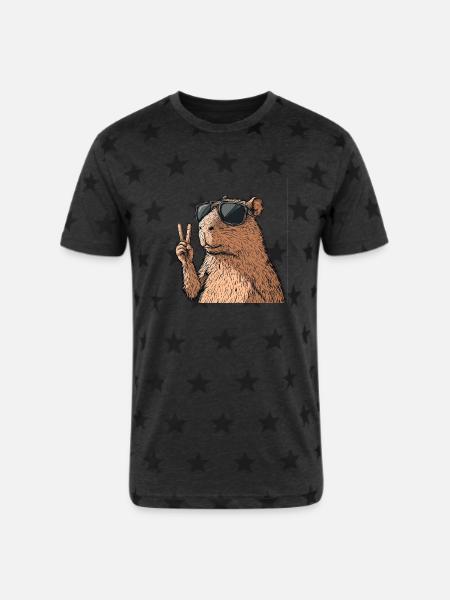 Cool Capybara in Glasses - Unisex Adult Star Printed T-Shirt - 