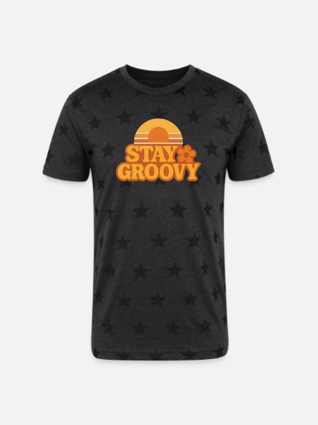 Retro Sunset Stay Groovy Graphic - Unisex Adult Star Printed T-Shirt - royal star