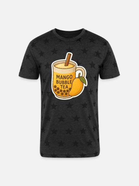Mango Bubble Tea Illustration - Unisex Adult Star Printed T-Shirt -