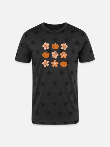 Rustic Pumpkin and Flower Pattern - Unisex Adult Star Printed T-Shirt -