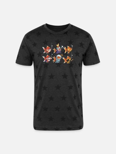 Wacky Goldfish Clown - Unisex Adult Star Printed T-Shirt -