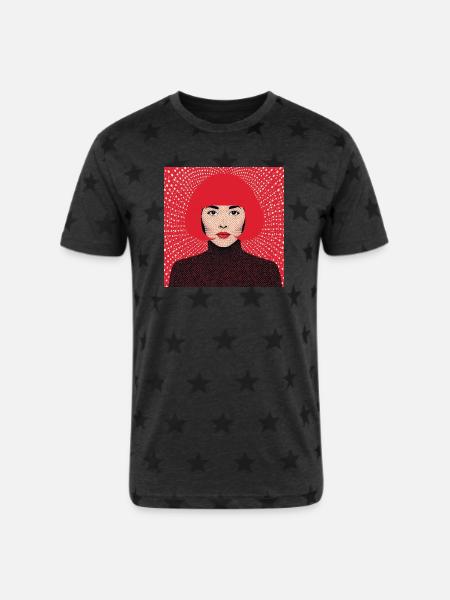 Crimson Pop Art Halftone Portrait - Unisex Adult Star Printed T-Shirt -