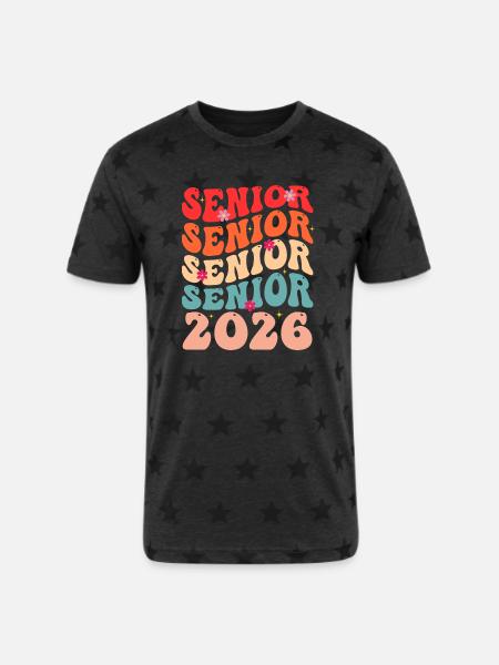 Senior Class 2026 Floral Rainbow - Unisex Adult Star Printed T-Shirt - royal star