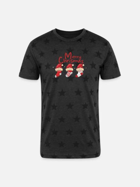 Merry Christmas Sock Trio - Unisex Adult Star Printed T-Shirt - 