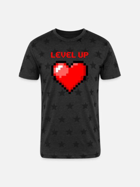Level Up Pixel Heart - Unisex Adult Star Printed T-Shirt -