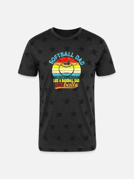 Softball Dad Humor Tee - Unisex Adult Star Printed T-Shirt -