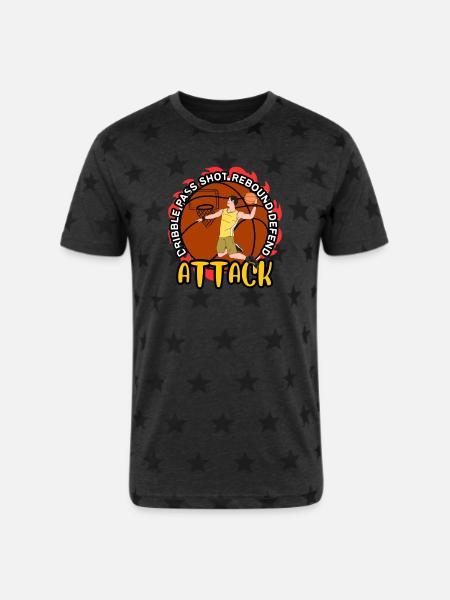 Flame Dunk Attack Basketball - Unisex Adult Star Printed T-Shirt -