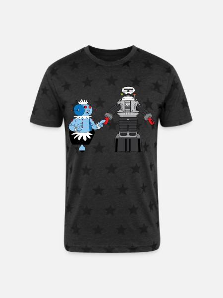 Rosie and Lost in Space Robot - Unisex Adult Star Printed T-Shirt - royal star