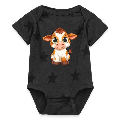 Cute Cartoon Baby Calf with Bright Innocent Eyes - Baby 5 Star Print One Piece