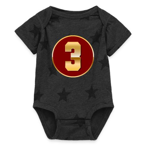 Number 3 in Gold Varsity Font - Baby 5 Star Print One Piece