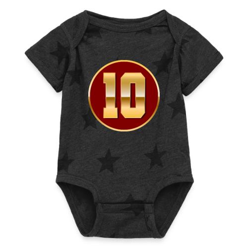Number 10 in Gold Varsity Font - Baby 5 Star Print One Piece