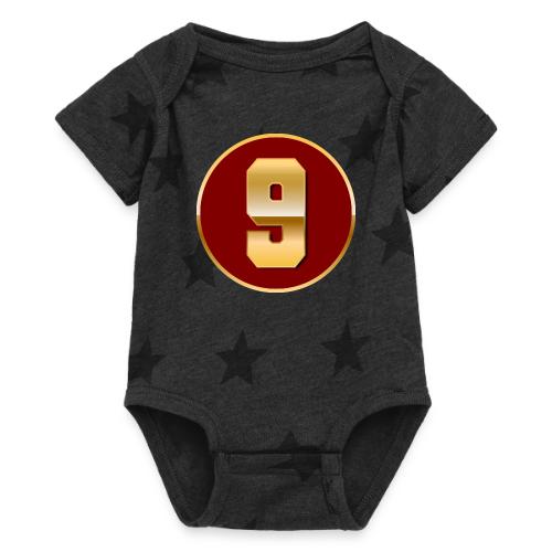 Number 9 in Gold Varsity Font - Baby 5 Star Print One Piece