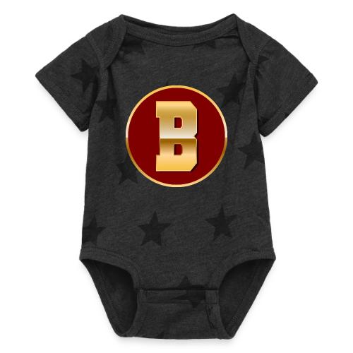 Letter B – Capital Varsity Alphabet Monogram - Baby 5 Star Print One Piece