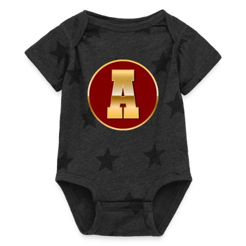 Letter A – Capital Varsity Alphabet Monogram - Baby 5 Star Print One Piece