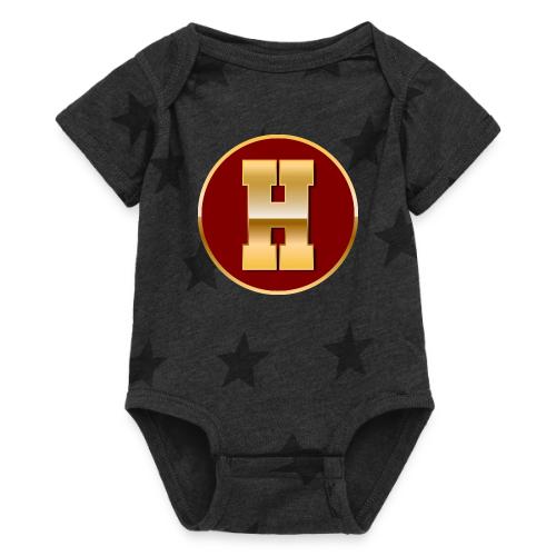 Letter H – Capital Varsity Alphabet Monogram - Baby 5 Star Print One Piece