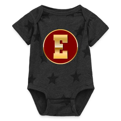 Letter E – Capital Varsity Alphabet Monogram - Baby 5 Star Print One Piece