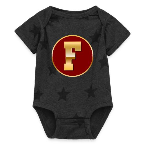 Letter F – Capital Varsity Alphabet Monogram - Baby 5 Star Print One Piece