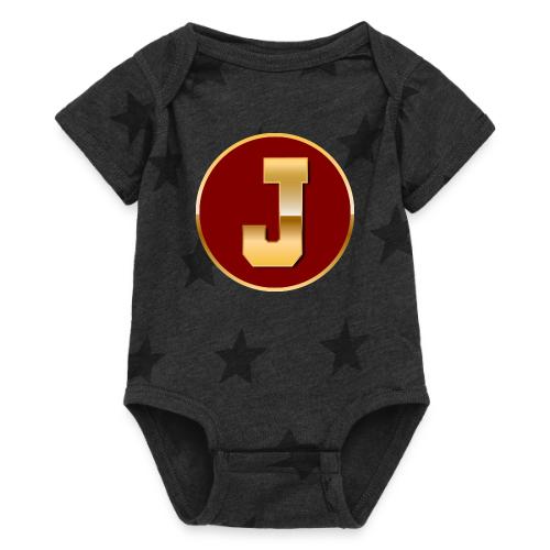 Letter J – Capital Varsity Alphabet Monogram - Baby 5 Star Print One Piece