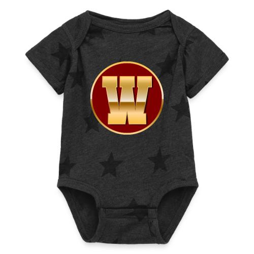 Letter W – Capital Varsity Alphabet Monogram - Baby 5 Star Print One Piece