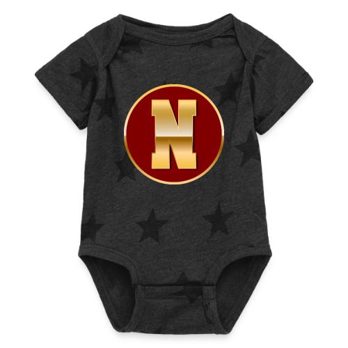Letter N – Capital Varsity Alphabet Monogram - Baby 5 Star Print One Piece