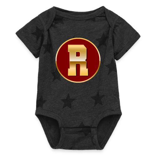 Letter R – Capital Varsity Alphabet Monogram - Baby 5 Star Print One Piece