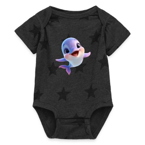 Purple-White Smiling Baby Dolphin - Baby 5 Star Print One Piece