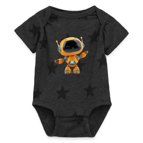Playful Orange 3D Cartoon Robot for Kids - Baby 5 Star Print One Piece