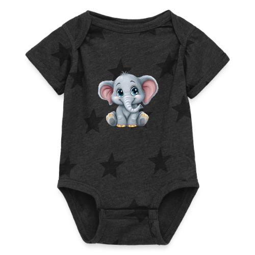 Sweet Cartoon Baby Elephant with Big Eyes - Baby 5 Star Print One Piece