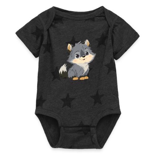 Cute Cartoon Baby Wolf with Innocent Eyes - Baby 5 Star Print One Piece