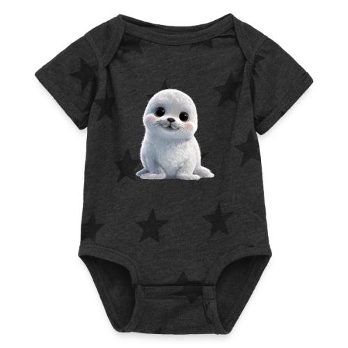 Cute White Cartoon Baby Sea Lion - Baby 5 Star Print One Piece