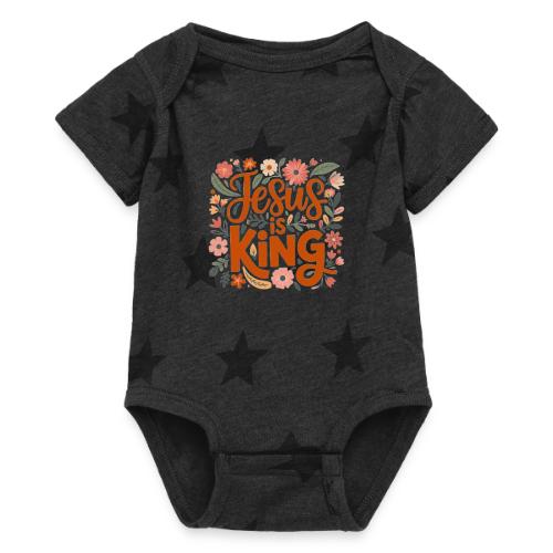 Jesus Is King – Floral Christian Typography Design - Baby 5 Star Print One Piece