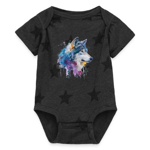 Splash-Art Wolf Head - Baby 5 Star Print One Piece