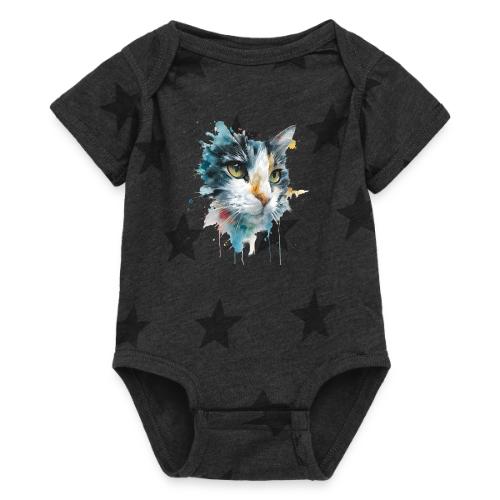 Watercolor cat face - Baby 5 Star Print One Piece