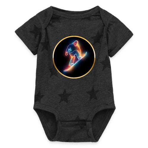 Golden Neon Snowboard - Baby 5 Star Print One Piece
