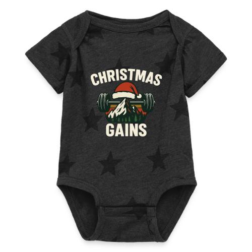 Christmas Gains – Santa Barbell Power - Baby 5 Star Print One Piece