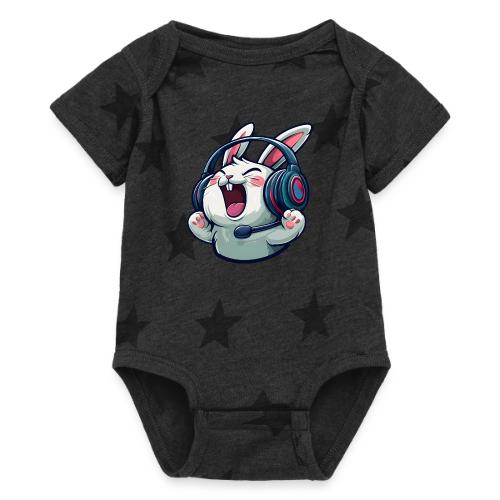Gamer Bunny Headset Cartoon Design - Baby 5 Star Print One Piece